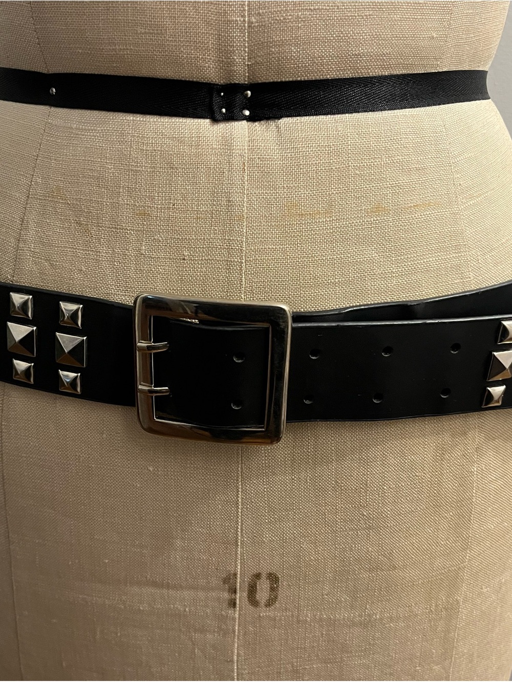 Black Studded Faux-Leather Waist Belt - Classic Punk Style